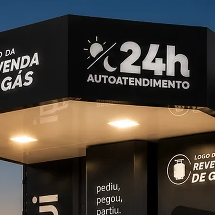Cobertura iluminada do totem com a sinalização 24h autoatendimento